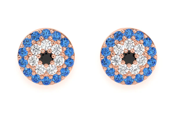 Round Evil Eye Stud Diamond Earrings 14k Solid Gold 0.25ctw