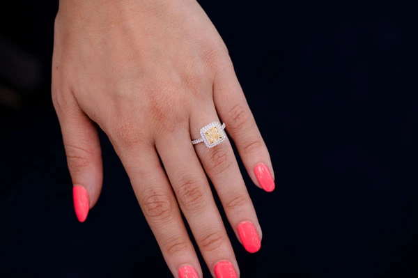 1.50ct Cushion Yellow Diamond Double Halo - Diamond Engagement Ring - All Natural