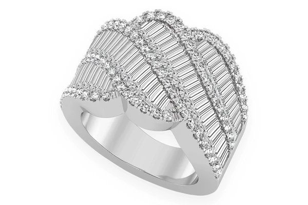 Wave Baguette Diamond Ring 14k Solid Gold 4.25ctw