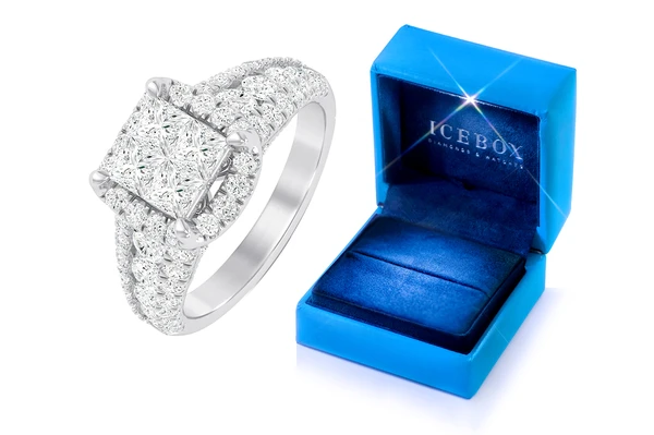 2.00ctw - Princess Cut Quad - Halo - Diamond Engagement Ring - All Natural