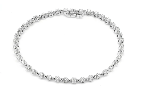 Beaded Crown Link Diamond Bracelet 14k Solid Gold 1.70ctw 