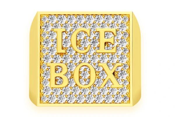 Icebox Logo Square Diamond Ring 14k Solid Gold 1.50ctw