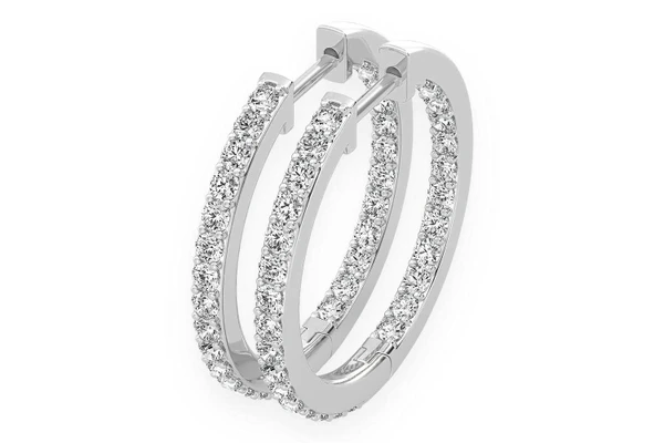 Small Inside-Out Hoop Diamond Earrings 14k Solid Gold 1.75ctw
