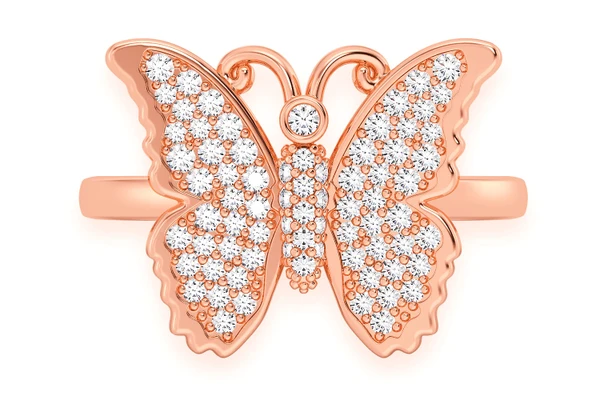 Butterfly Diamond Ring 14k Solid Gold 0.40ctw