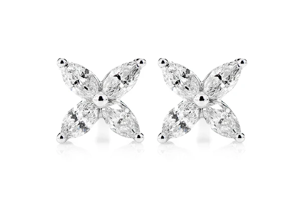 Marquise Diamond Floral Stud Earrings 14k Solid Gold 0.25ctw