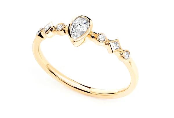0.30ctw Diamond Pear Bezel Geometric Shank Engagement Ring - All Natural