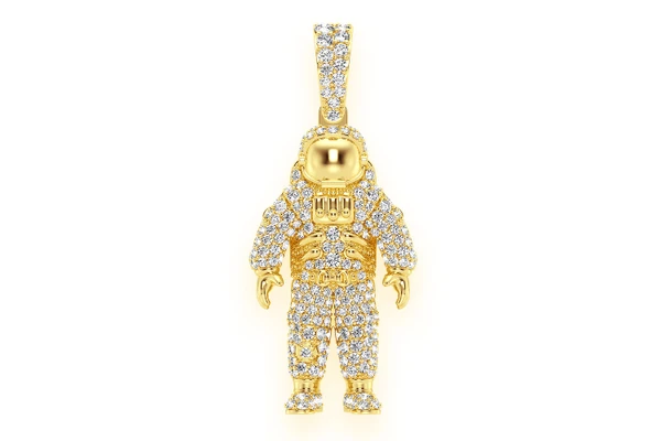 Space Astronaut Diamond Pendant 14k Solid Gold 1.00ctw