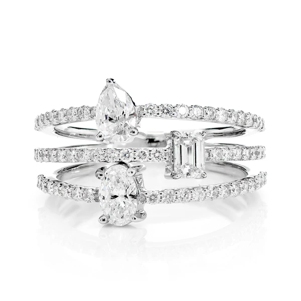 Three Row Multi Shape Diamond Wrap Ring 14k 1.35ctw