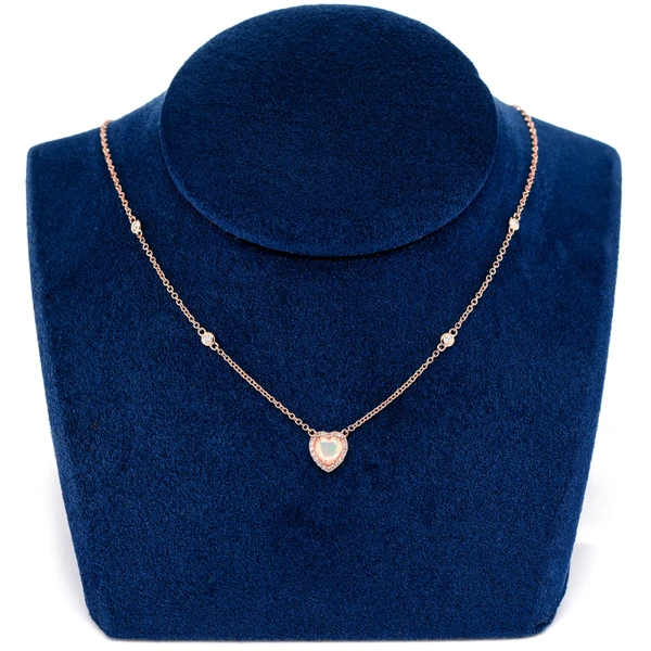 Opal And Diamond Heart Pendant Attached Necklace 14k Solid Gold 0.50ctw 