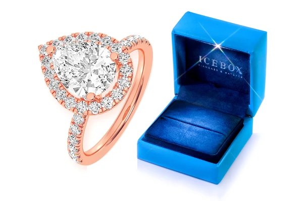 Thav - 2.00ct Pear Solitaire - Scallop Halo One Row - Diamond Engagement Ring - All Natural