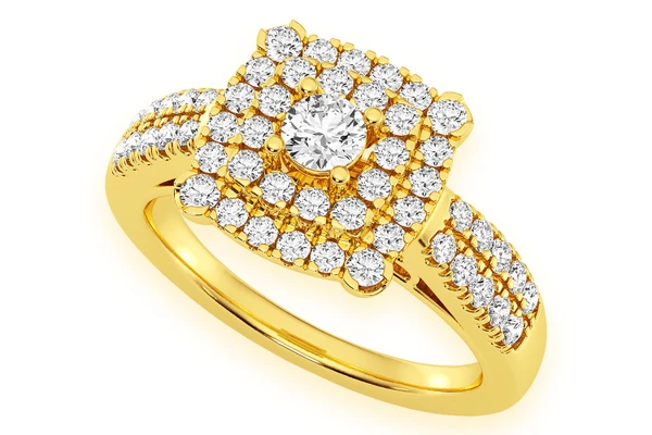 0.75ctw Square Double Halo - Diamond Engagement Ring - All Natural