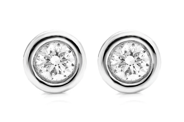 Round Bezel Set Diamond Earrings 14k Solid Gold 0.50ctw