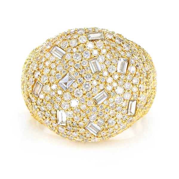 Round Gypsy Baguette Diamond Signet Ring Solid Gold 6.15ctw