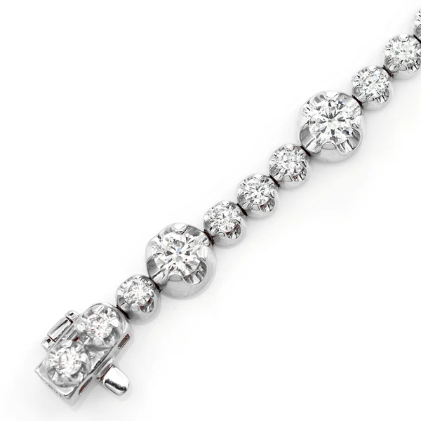 Eleven Station Crown Set Diamond Tennis Bracelet 14k Solid Gold 3.70ctw 