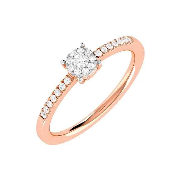 Halo Single Row Diamond Engagement Ring 0.12ctw - 14k Solid Gold- All Natural