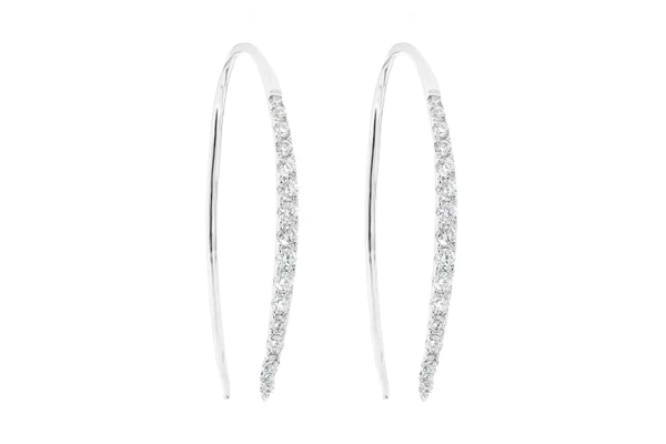 Slip Dangling Hoop Diamond Earrings 14k Solid Gold 0.30ctw