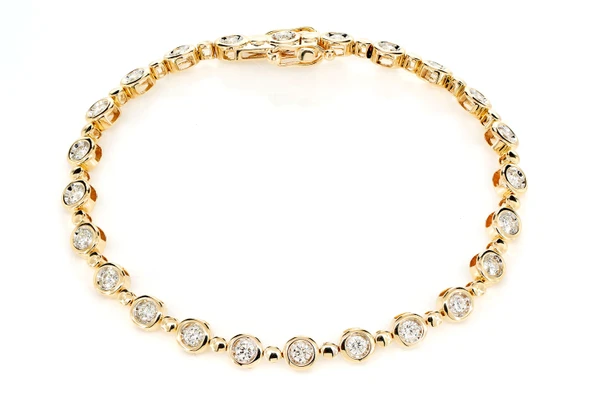 Diamond Bezel Beaded Link Bracelet 14k Solid Gold 1.75ctw 
