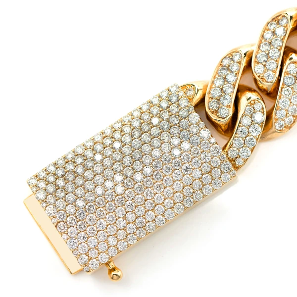 Two Row Diamond Miami Cuban Link Bracelet 14k Solid Gold 23.00ctw