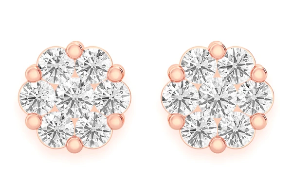 Icebox - 1.50ctw Flower Stud Diamond Earrings 14k Solid Gold