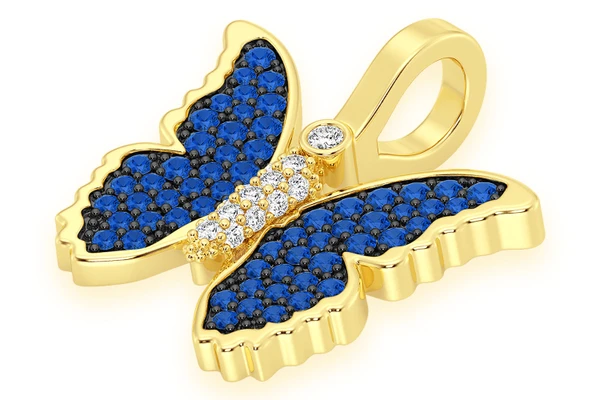 Butterfly Sapphire & Diamond Pendant 14k Solid Gold 0.50ctw