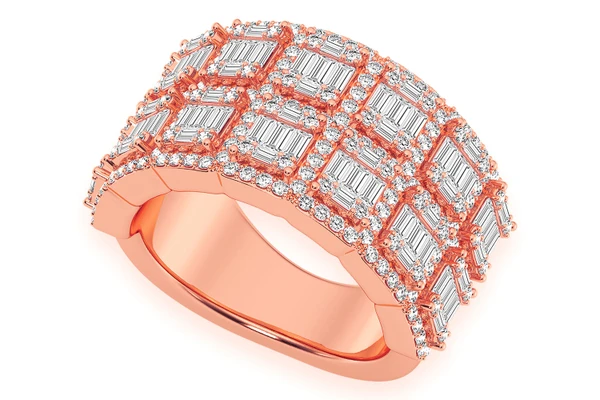 Two Row Baguette Border Diamond Ring 14k Solid Gold 2.25ctw