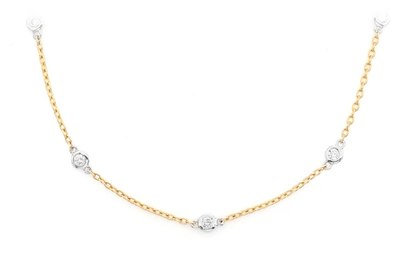 Round Bezel Set Diamond Necklace Connected 14k Solid Gold 0.75ctw