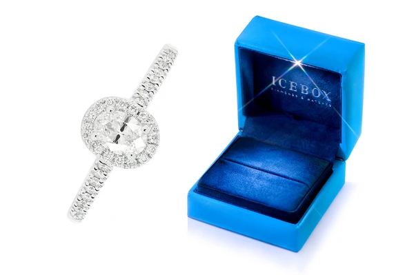 .66ctw - Oval Halo Single Row - Diamond Engagement Ring - All Natural
