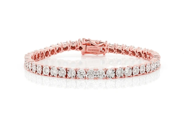 9pt Miracle Set Diamond Tennis Bracelet 14k Solid Gold 4.50ctw