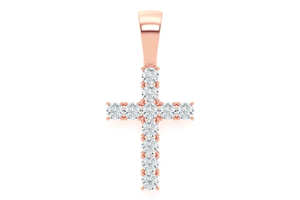 Miracle Set Cross Diamond Pendant 14k Solid Gold 0.15ctw