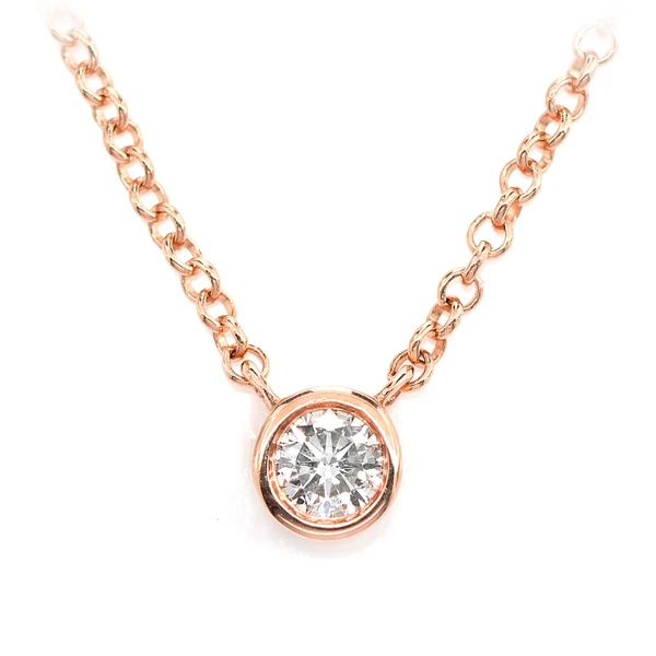 Solitaire Round Bezel Diamond With Accent Necklace Attached 14k Solid Gold 0.19ctw
