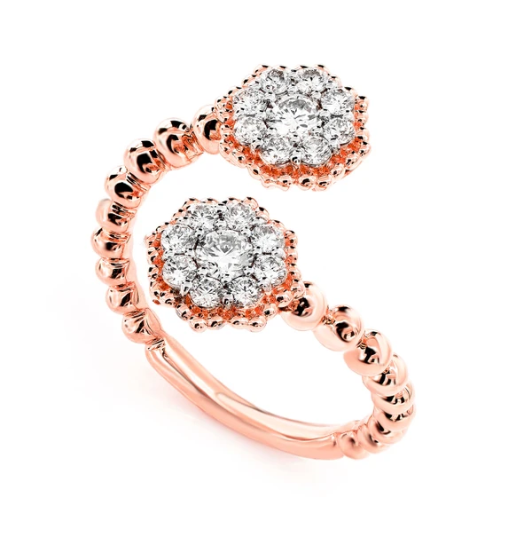 Hexagon Cluster Bypass Diamond Ring 14k Solid Gold 0.66ctw