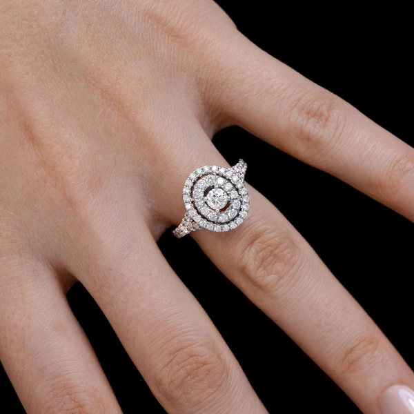 Oval Double Halo Diamond Cluster Ring 14k Solid Gold 2.00ctw