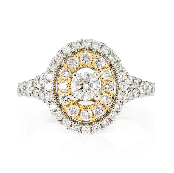 Oval Double Halo Diamond Cluster Ring 14k Solid Gold 2.00ctw
