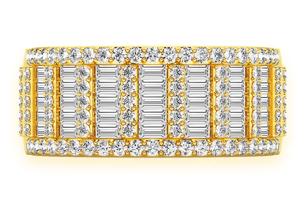 Baguette Round Bar Diamond Band 14k Solid Gold 2.25ctw