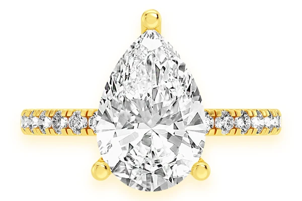 3.00ct Pear Solitaire - One Row Under Halo - Diamond Engagement Ring - All Natural
