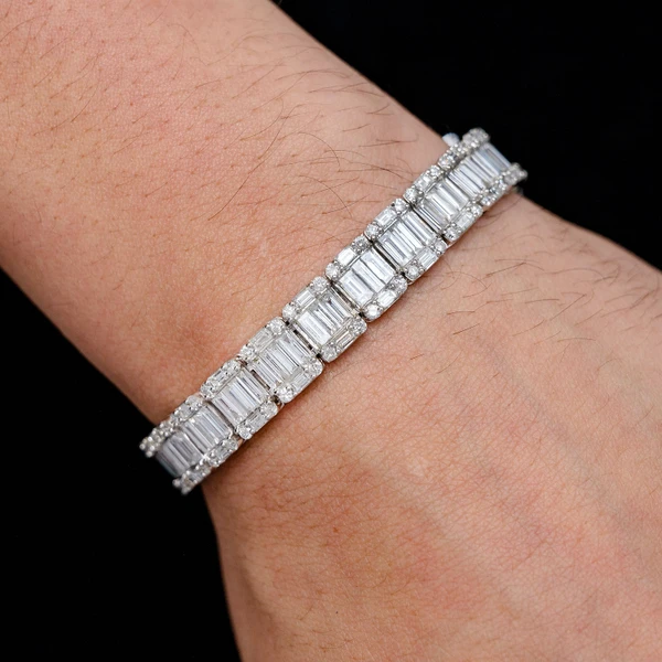 Baguette And Round Diamond Link Bracelet 14k Solid Gold 16.75ctw 