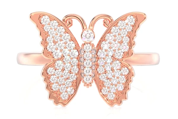 Butterfly Emoji Diamond Ring 14k Solid Gold 0.20ctw