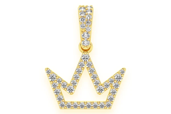 Open Silhouette Crown Diamond Pendant 14k Solid Gold 0.25ctw