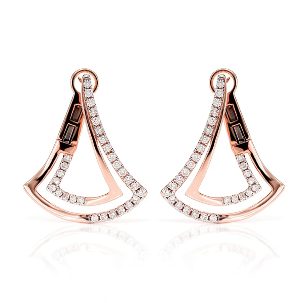 Two Row Chevron Diamond Half Hoop Earrings 14k Solid Gold 0.45ctw