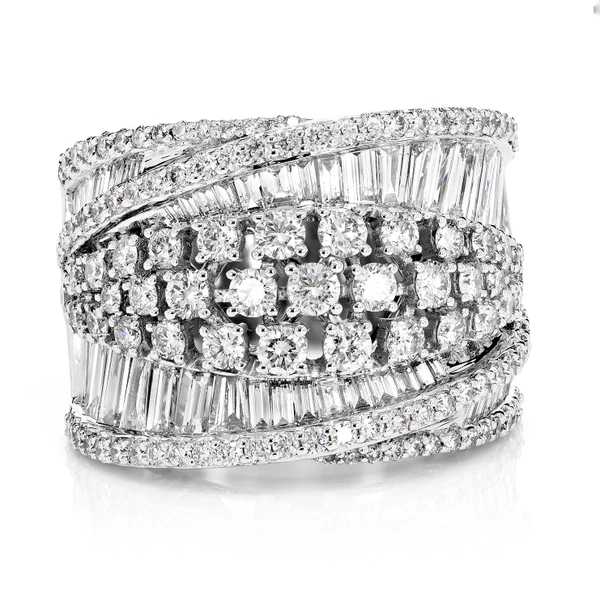 Baguette Border And Round Mulit-Row Wide Band Ring 14k Solid Gold 4.50ctw