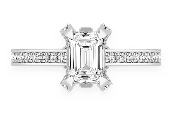 Chant - 1.00ct Emerald Solitaire - Deluxe One Row Scallop - Diamond Engagement Ring - All Natural Vs Diamonds