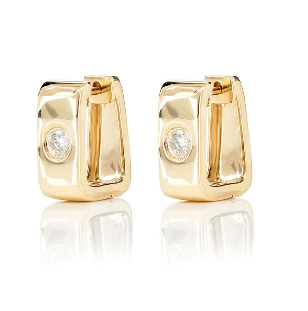 Rectangular Gypsy Set Diamond Hoop Earrings 14k Solid Gold 0.25ctw