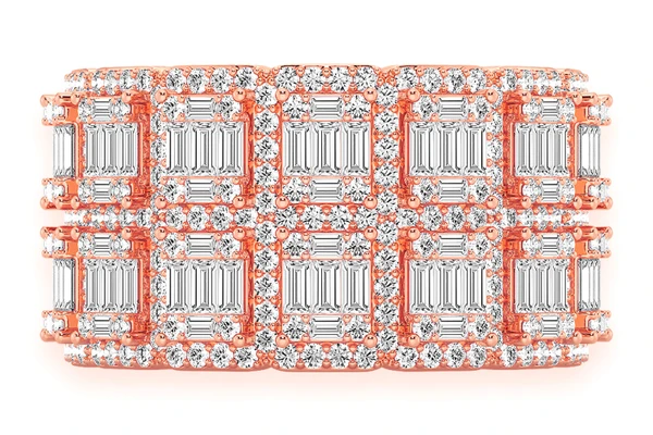 Two Row Baguette Border Diamond Ring 14k Solid Gold 2.25ctw