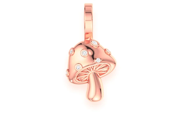 Mushroom Diamond Pendant 14k Solid Gold 0.02ctw