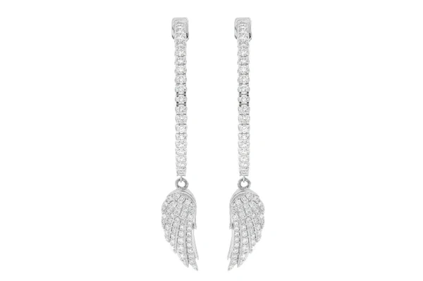 Feather Wing Dangling Hoop Diamond Earrings 14k Solid Gold 3.33ctw