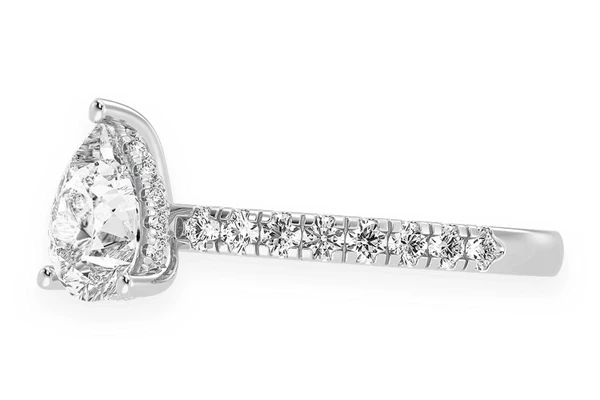 Thinn - 1.00ct Pear Solitaire - One Row Under Halo - Diamond Engagement Ring - All Natural