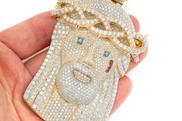 Jesus Diamond Pendant 14k Solid Gold 35.65ctw