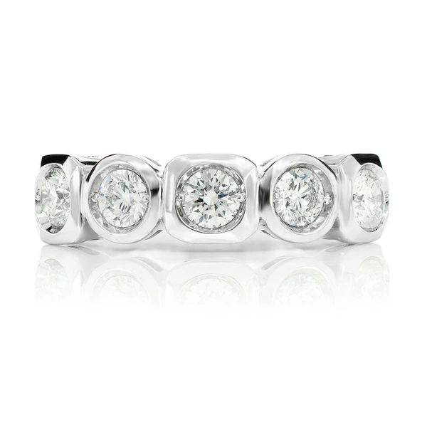 Five Stone Round And Square Bezel Set Band Ring 14k Solid Gold 0.95ctw 