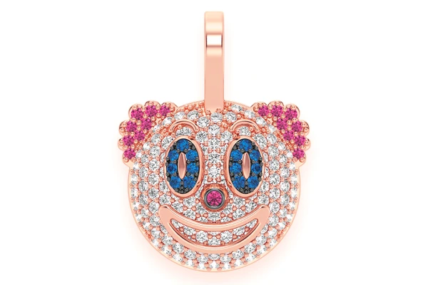 Clown Emoji Diamond Pendant 14k Solid Gold 0.75ctw