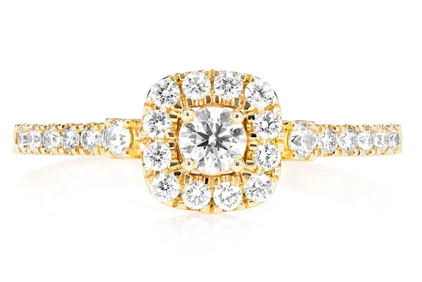 Single Band Diamond Halo Engagement Ring - All Natural - 14k Solid Gold - 0.50ctw